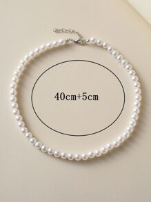 1 件仿珍珠串珠项链适合女性日常佩戴、海滩度假、生日礼物，非常适合情侣、朋友 - 白色 - 查看 3
