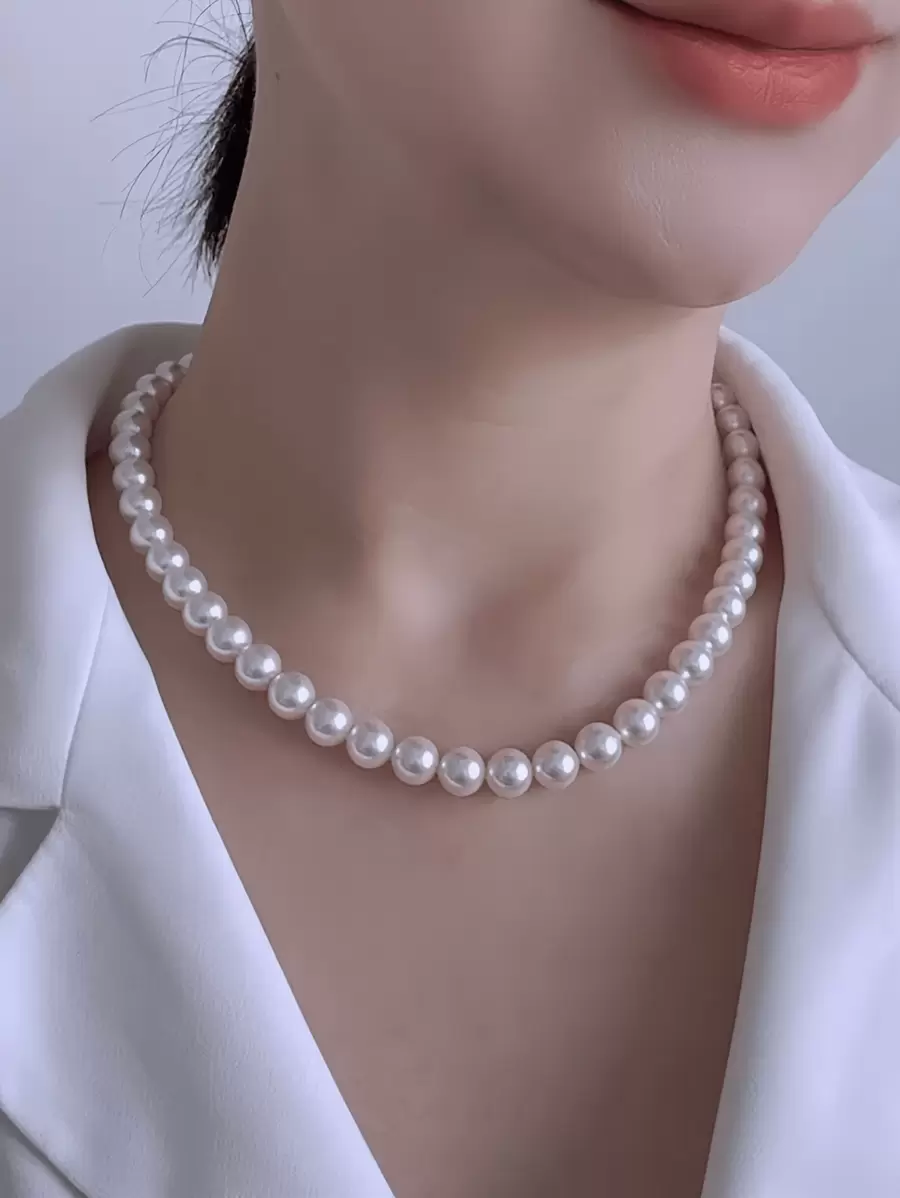 1 件仿珍珠串珠项链适合女性日常佩戴、海滩度假、生日礼物，非常适合情侣、朋友 - 白色 - 查看 1