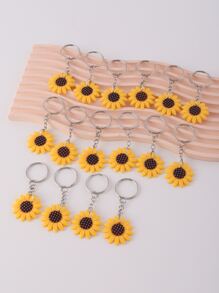 16 piezas Llaveros con forma de girasol/margarita de PVC, colgantes de bolsa, accesorios de fiesta de vacaciones, accesorios para coche, encantos de bolsa, obsequio escolar