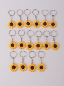 16 piezas Llaveros con forma de girasol/margarita de PVC, colgantes de bolsa, accesorios de fiesta de vacaciones, accesorios para coche, encantos de bolsa, obsequio escolar