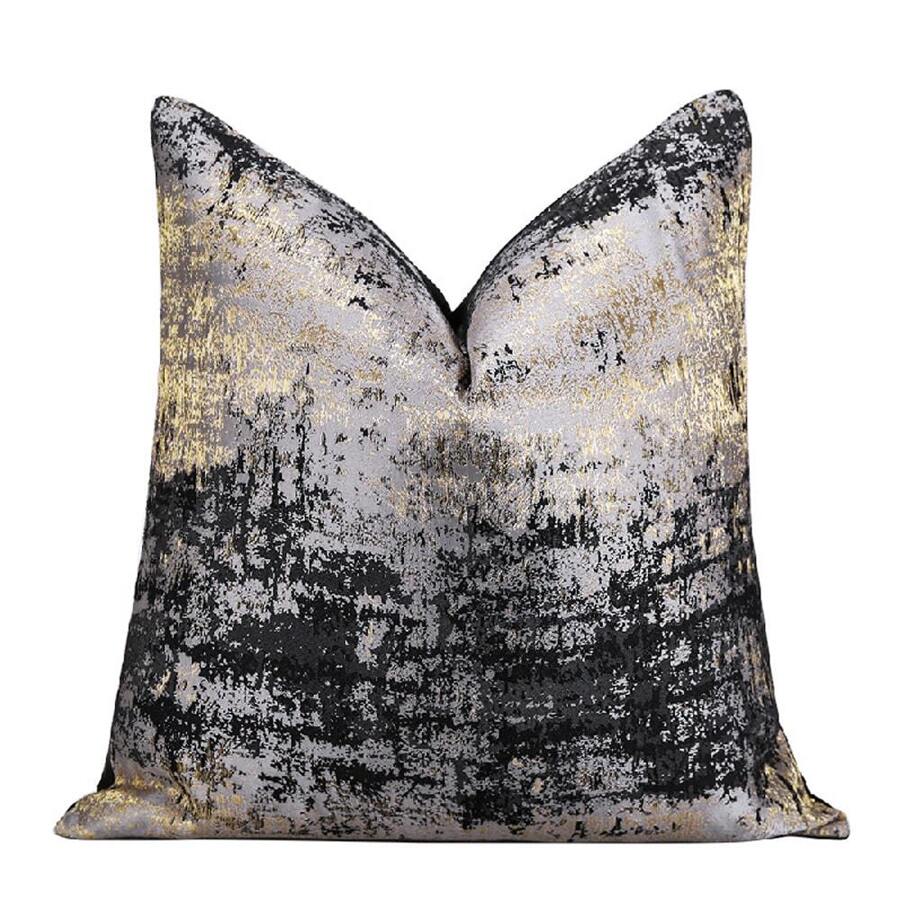 1pc Black And Gold Ombre Abstract Texture Cushion Cover, Decorative Jacquard Throw Pillow Case For Sofa, Living Room - black gold - View 1