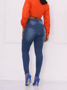 Women Jeans - 深色水洗藍 - 查看 2