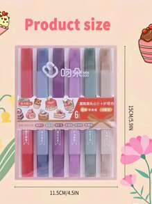 6 支香味双头荧光笔，带柔软方形头，适合学生做笔记、绘画、涂色和涂鸦。极具吸引力的价值，可爱又简单的文具记号笔 - 彩色 - 查看 6