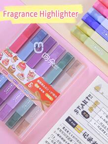 6 支香味双头荧光笔，带柔软方形头，适合学生做笔记、绘画、涂色和涂鸦。极具吸引力的价值，可爱又简单的文具记号笔 - 彩色 - 查看 4