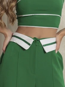 Conjunto Calça e Cropped Alfaiataria - Verde - Visão 3