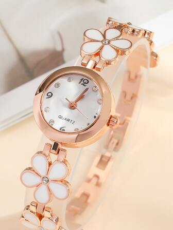 花朵装饰圆形指针石英表节日作为返校学生的礼物