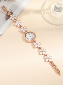 Flower Decor Round Pointer Quartz Watch Holiday As A Gift For Students Returning To School Valentines