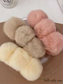 1pc Women's Stylish Plush Hair Claw Clip In Faux Beaver Hair Texture With Big Size Elegant And For Daily Use In Fall/Winter - Khaki - View 6