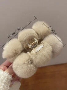 1pc Women's Stylish Plush Hair Claw Clip In Faux Beaver Hair Texture With Big Size Elegant And For Daily Use In Fall/Winter - Khaki - View 5