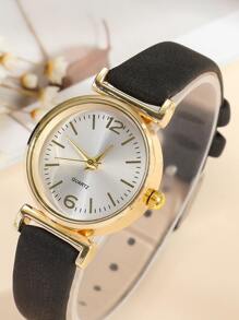 1pc Black PU Polyurethane Strap Elegant Round Dial Quartz Watch, For Daily Life As A Gift For Students Returning To School