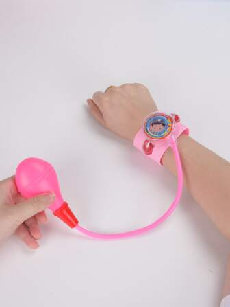 1入組粉色玩具血壓計模擬聽診器，適合兒童假裝扮演醫生或護士套件，帶有通過擠壓附帶氣泵啟動移動錶盤 - 非常適合學校假期表演道具