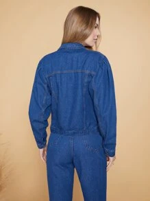 Jaqueta Jeans Manga Bufante - Lavagem escura - Visão 2