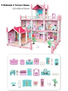 Juego de casa de muñecas con 4/9/11 habitaciones y accesorios de muebles multicapa en rosa. Adecuado para niñas de 5 a 10 años como juguete de construcción DIY y regalo perfecto para cumpleaños y Año Nuevo. Decoración del hogar - Rosa - Ver 3