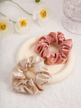 2 件/套女士多色缎面宽发带和彩色弹性发带，非常适合日常简约时尚马尾辫发型万圣节