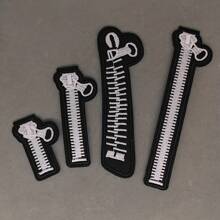4pcs Black Zipper Embroidery Hot Applique Patches, DIY Garment, Backpack, Badge Embellishments, Home Craft - Black - View 2