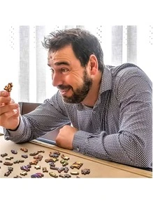 圆形小鸟拼图，独特的动物形状木制拼图，带有不对称的木制碎片，成人益智玩具，送给家人和朋友的生日礼物 - 杏色 - 查看 4