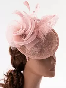 Vintage Blush Pink Fascinator Hat With Feather & Flower For Tea Party Headband Hair Clip