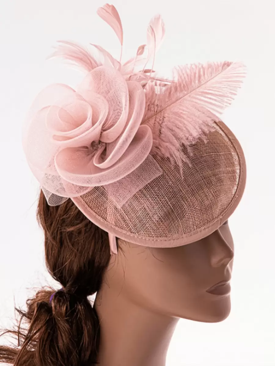 Vintage Blush Pink Fascinator Hat With Feather & Flower For Tea Party Headband Hair Clip