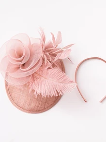 Vintage Blush Pink Fascinator Hat With Feather & Flower For Tea Party Headband Hair Clip