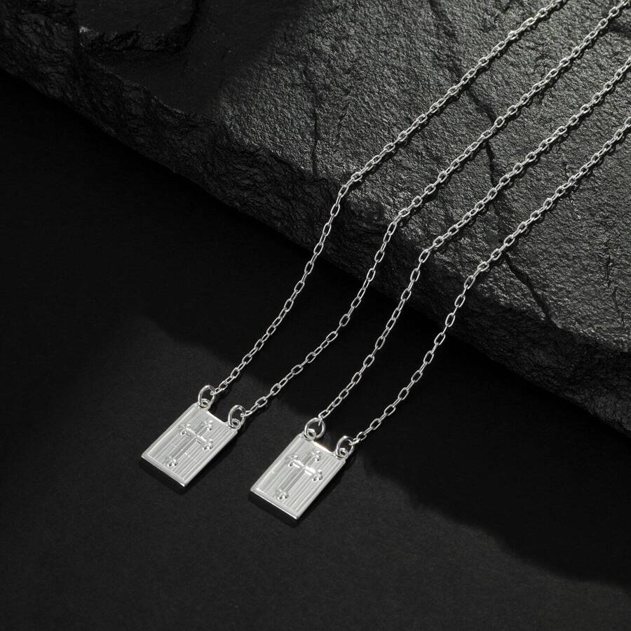 Escapulário Correntinha Cruz Masculina Banhado A Prata 925 - Tamanho Único - Visão 1