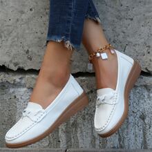 Zapatos Casuales De Cuña Sin Cordon Para Mujeres De Color Sólido - Blanco - Ver 2