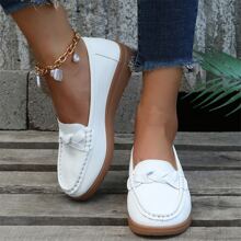 Zapatos Casuales De Cuña Sin Cordon Para Mujeres De Color Sólido - Blanco - Ver 3