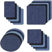 20pcs Denim Cloth Patches With Adhesive Backing, Embroidered Rectangular & Oval Elbow And Knee Fabric Appliques, DIY Craft Supplies