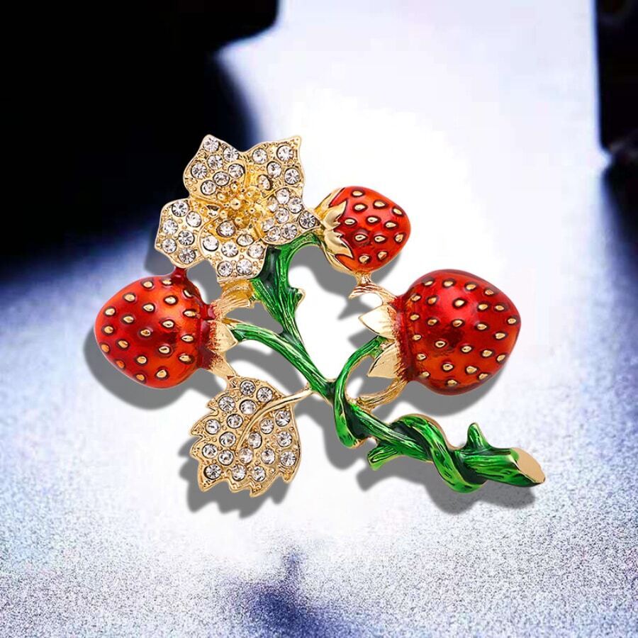 Fruits Design Strawberry Shape Brooch/pin With Rhinestones Decoration, For Ladies' Delicate Style - Red - View 1