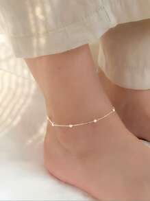 ELSEDES 1 件 S925 纯银时尚简约多珠设计优雅脚链，适合日常和派对佩戴