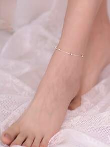 ELSEDES 1 件 S925 纯银时尚简约多珠设计优雅脚链，适合日常和派对佩戴