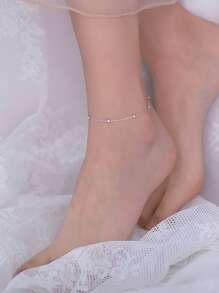 ELSEDES 1 件 S925 纯银时尚简约多珠设计优雅脚链，适合日常和派对佩戴