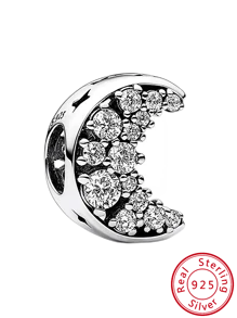 Bijou 100% Argent 925 Croisé Européen Et Américain Mode Nouveau Brillant Lune Complet Perles DIY Adapté Pour Festival Cadeaux