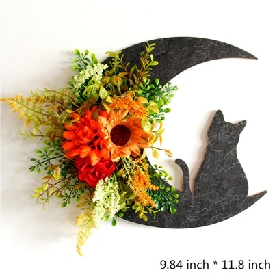 Halloween Mooncat Flower Wreath Decoration, Halloween Party Atmosphere Accessory