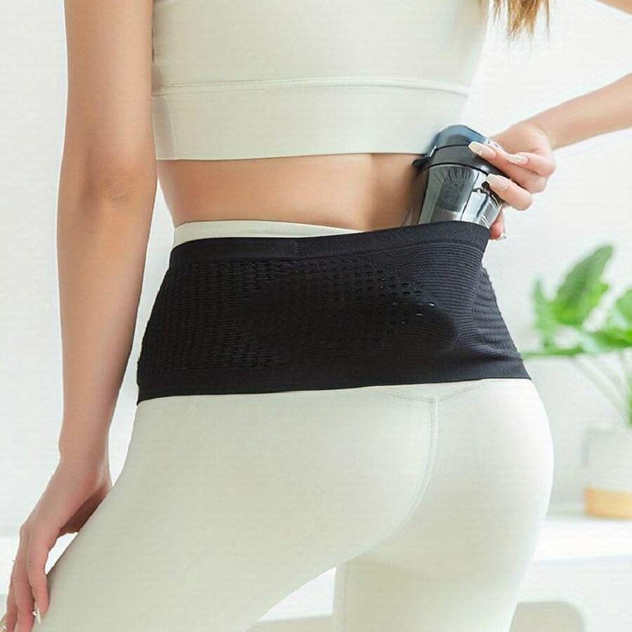 1個無縫針織扇型袋設計的尼龍透氣運動腰包,高彈性適合戶外跑步健身活動,適合男女 - 黑色 - 查看 1