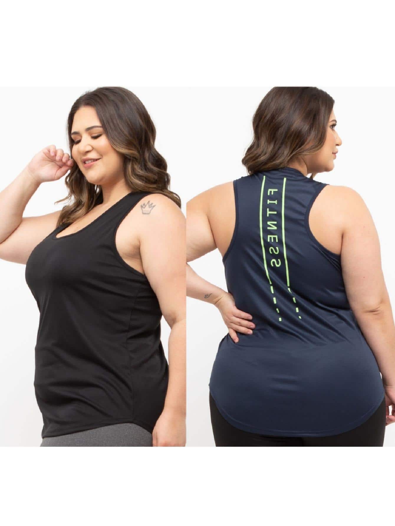 Kit 2 Regatas Femininas Plus Size Academia Dry Fit Estampada Fitness - Azul Marinho - Visão 1