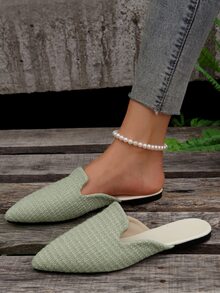 Women's Fashionable Spring And Autumn Pointed Toe Mules, Comfortable Flat Slip-on Shoes - Green - View 1