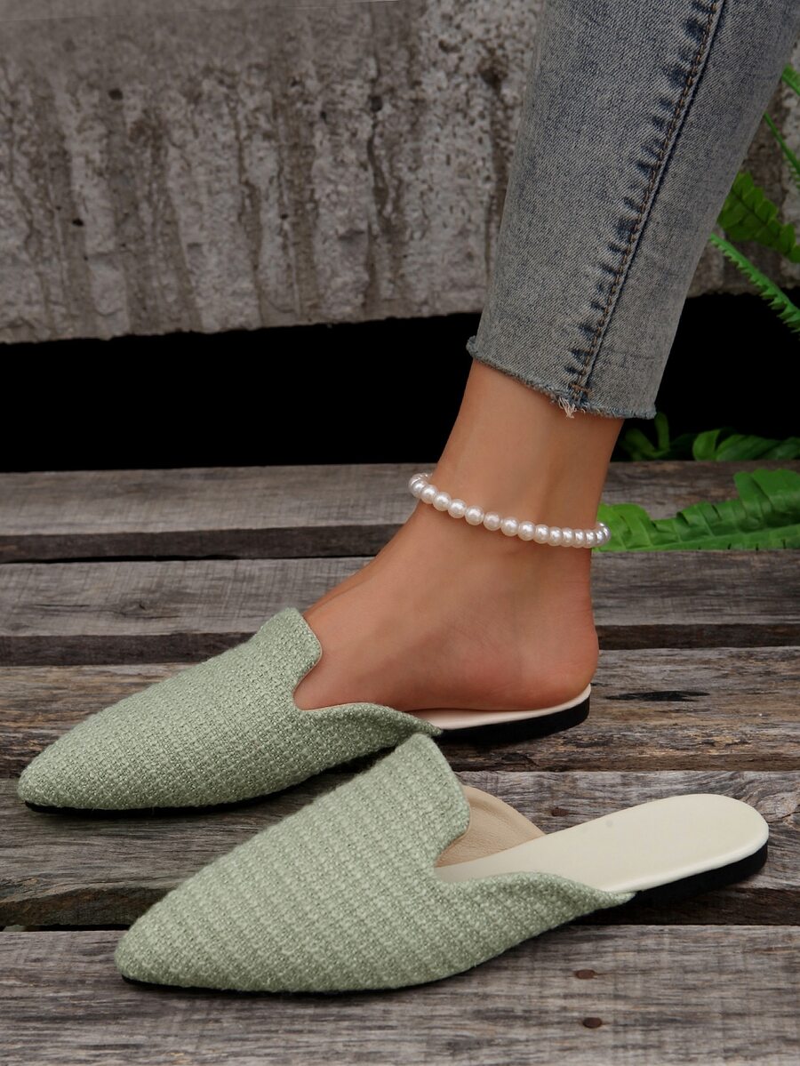 Women's Fashionable Spring And Autumn Pointed Toe Mules, Comfortable Flat Slip-on Shoes - Green - View 1