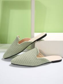 Women's Fashionable Spring And Autumn Pointed Toe Mules, Comfortable Flat Slip-on Shoes - Green - View 3
