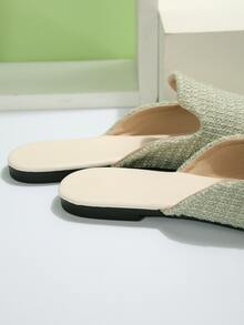 Women's Fashionable Spring And Autumn Pointed Toe Mules, Comfortable Flat Slip-on Shoes - Green - View 5