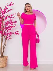 Women Two-piece Outfits - 玫紅色 - 查看 2