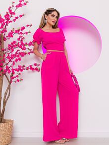 Women Two-piece Outfits - 玫紅色 - 查看 3