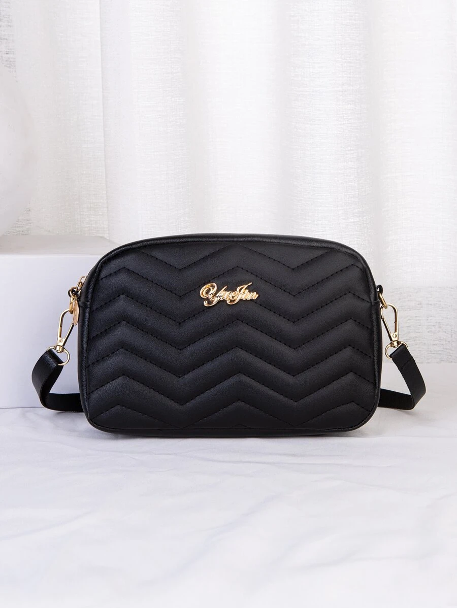 新款時尚女士小方包,單肩包,斜挎包,刺繡和壓花相機包,美妝包 - 黑色 - 查看 1