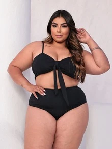 Plus Size Bikini Sets - Black - View 3
