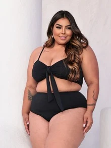 Plus Size Bikini Sets - Black - View 4