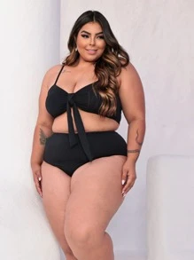 Plus Size Bikini Sets - Black - View 1