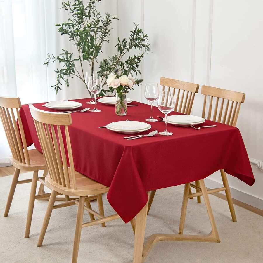 1 pieza con textura Mantel , & impermeable , adecuado para cocina & comedor mesa Decoración , interior & exterior de tela Mantel - Rojo - Ver 1