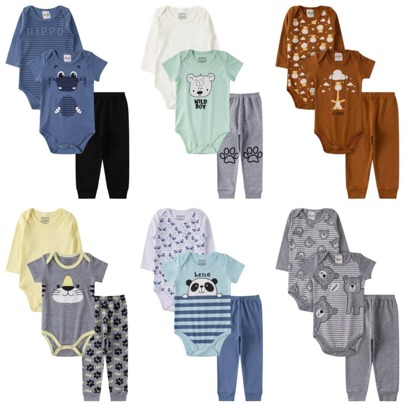 Kit 6 peças body bebê menino manga curta manga longa e mijão