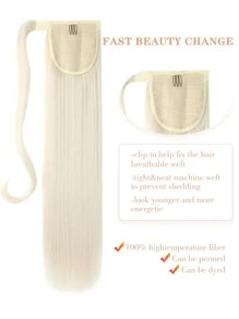 Clip in Ponytail Extension Wrap Around  Straight Ponytail Natural Soft Synthetic Hairpiece for Women - White - View 4