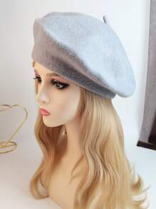 1入女士時尚針織貝雷帽和畫家帽，適合秋冬季節，純色復古風格日常休閒 - 灰色 - 查看 1