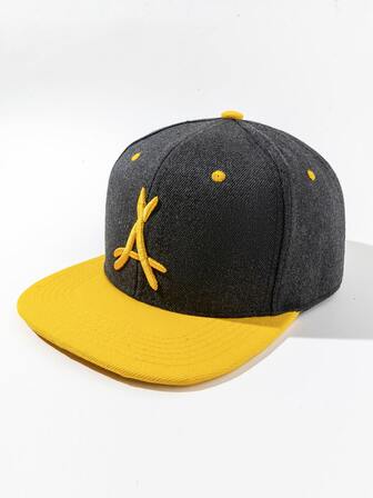 男士舒服簡約風棒球帽帶平底邊緣,撞色,3D刺繡,中性情侶,迷人街舞蹈帽